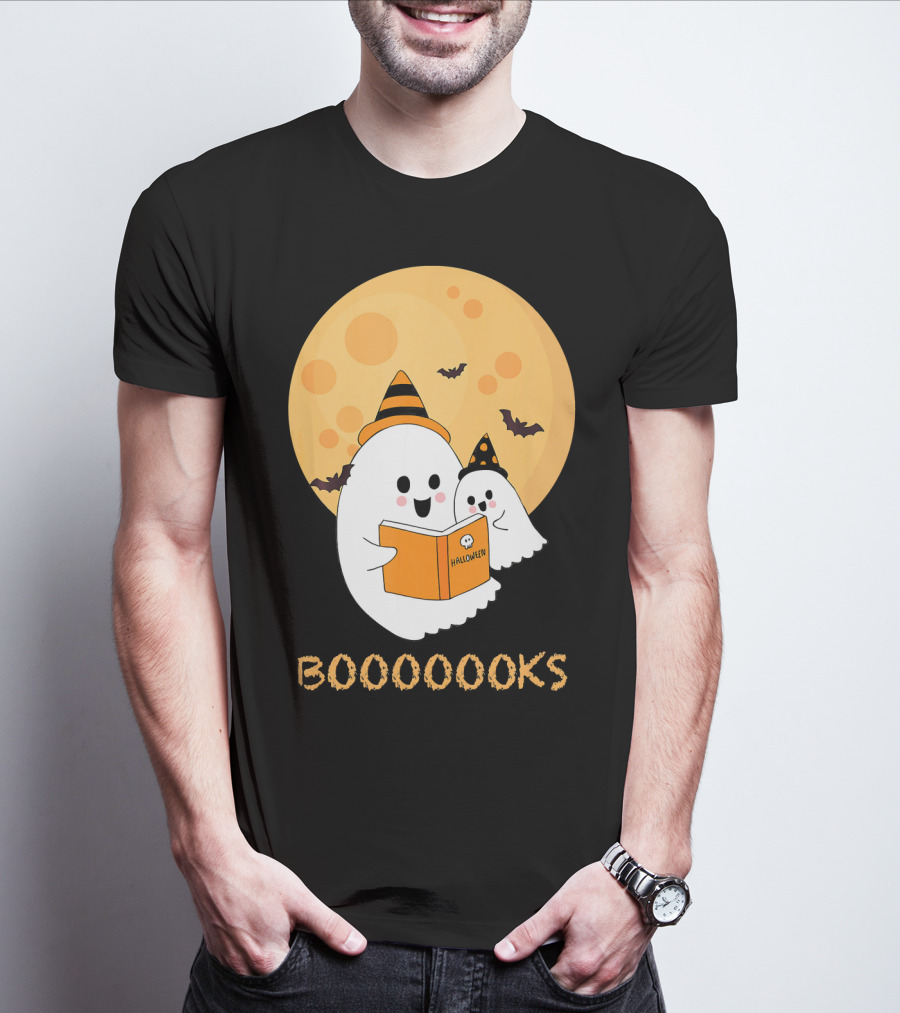 Halloween Ghosts Reading Boooooks Under Full Moon T-Shirt