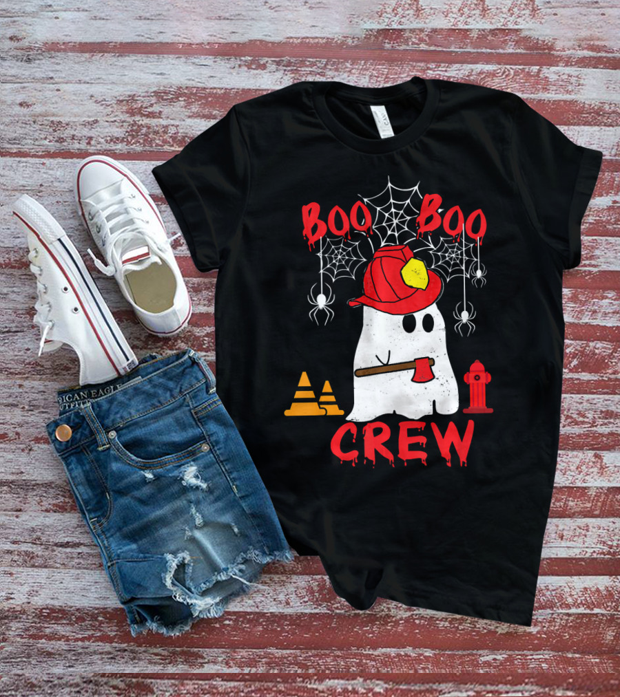 Boo Boo Crew Firefighter Halloween Ghost Spiderwebs And Axe T-Shirt