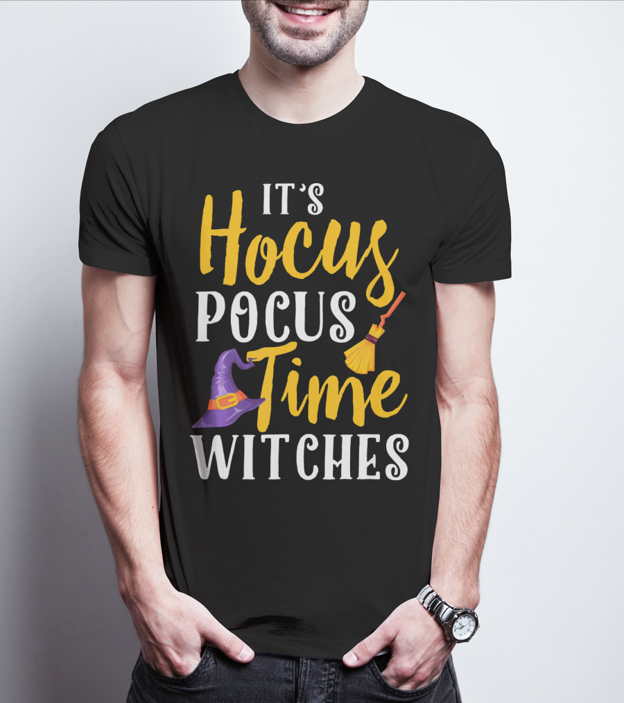 It's Hocus Pocus Time Witches Broom Hat T-Shirt