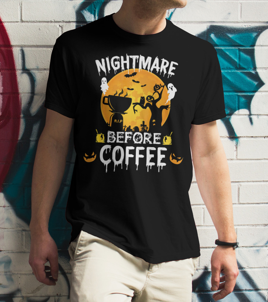 Nightmare Before Coffee Halloween Ghosts And Jack-O'-Lanterns T-Shirt