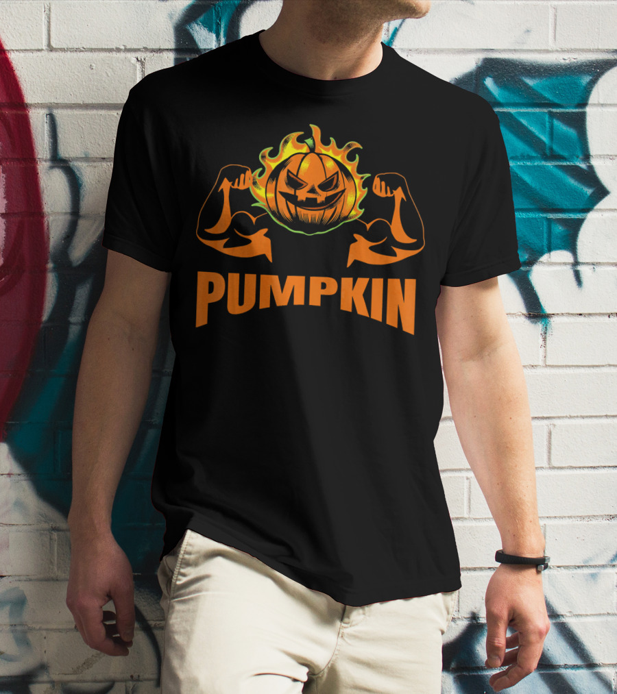 Bodybuilder Pumpkin Halloween Costume Muscles Jack-O'-Lantern T-Shirt