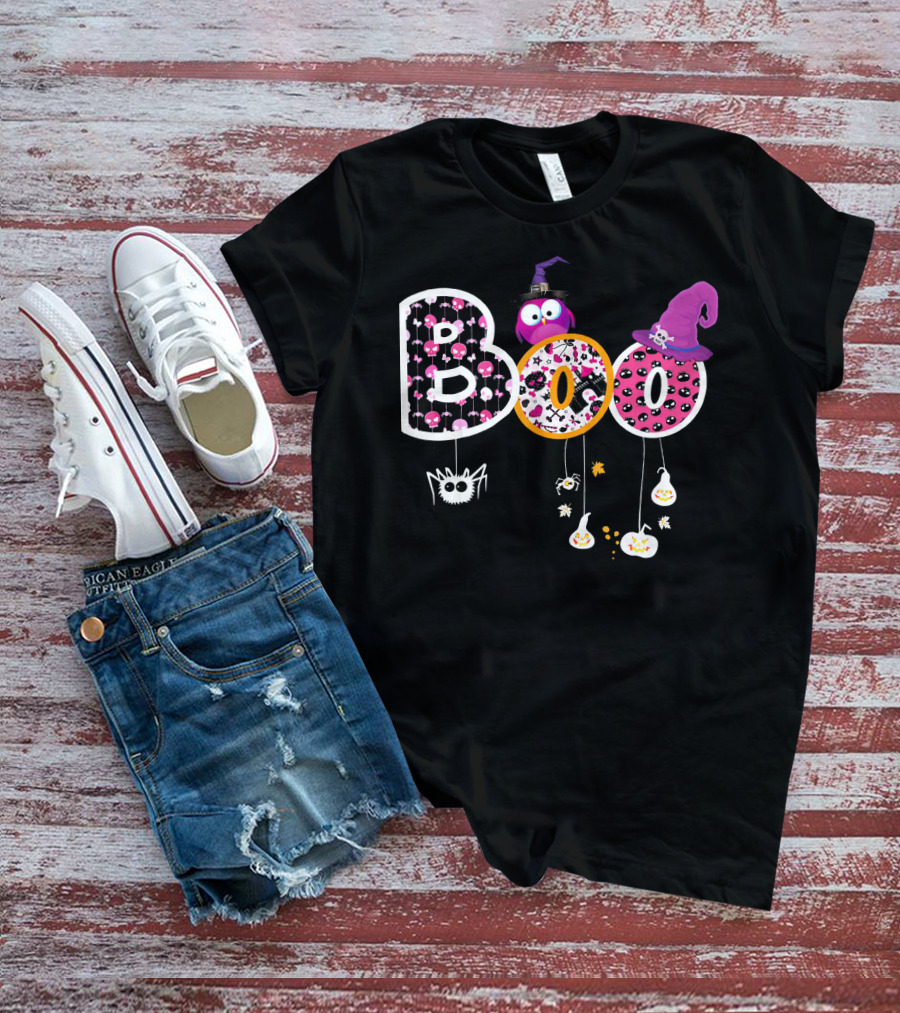 Boo Halloween Ghosts Spiders Witch Hats Funny Faces T-Shirt