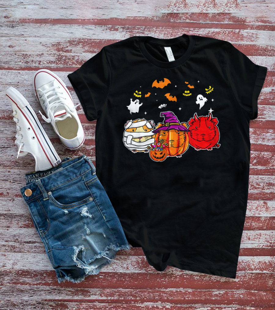 Guinea Pigs Happy Halloween Cute Mummy Witch Devil Pumpkin Ghosts Bats T-Shirt