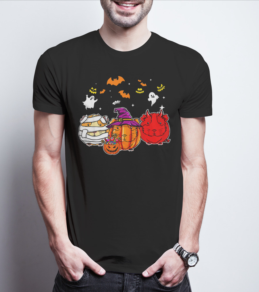 Guinea Pigs Happy Halloween Cute Mummy Witch Devil Pumpkin Ghosts Bats T-Shirt