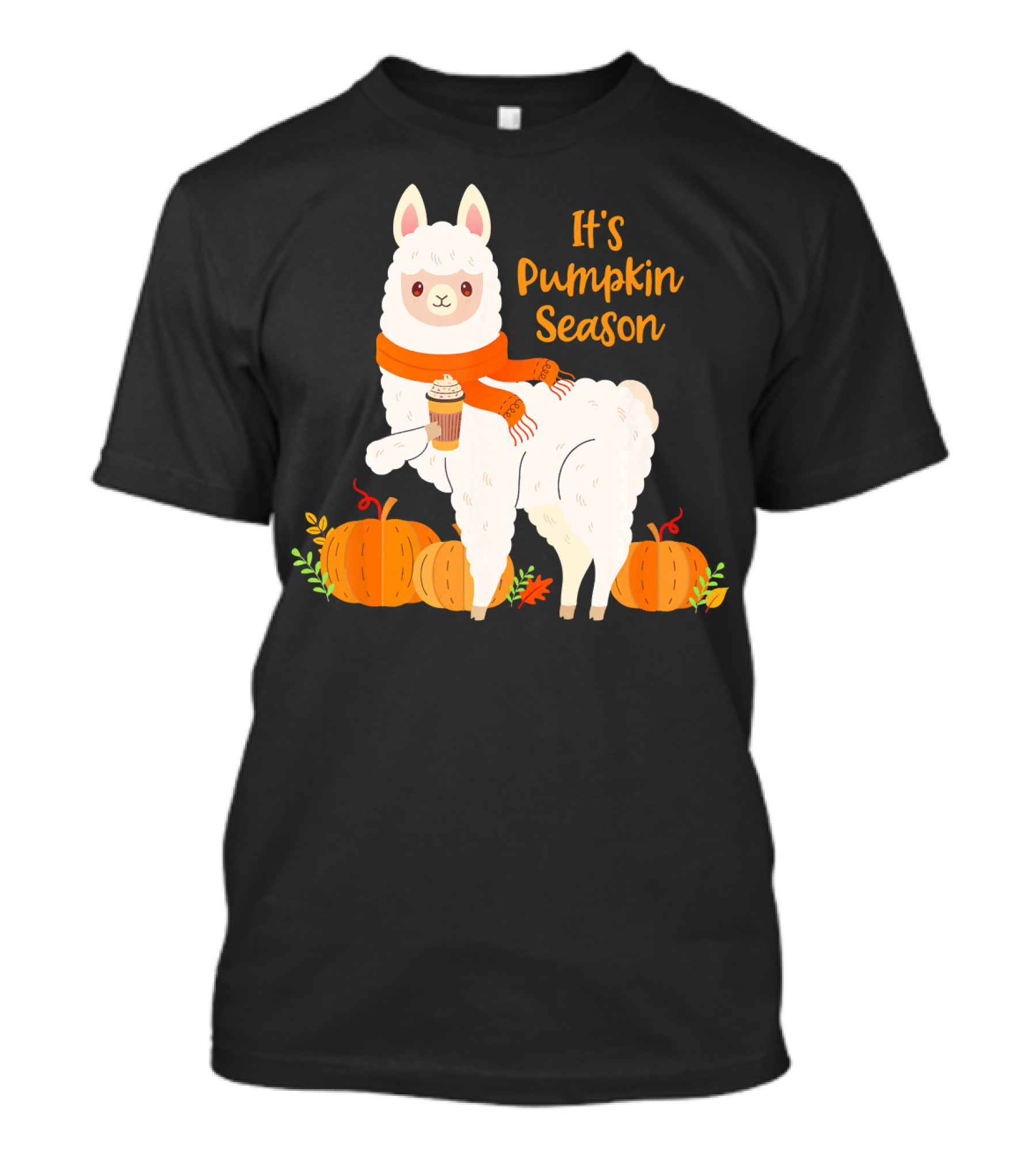 It's Pumpkin Season Llama With Autumn Leaves And Pumpkins T-Shirt