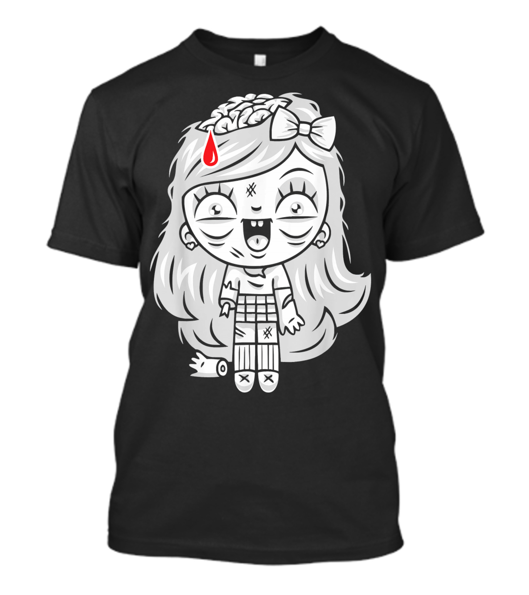 Cute Gore Zombie Horror Fan Goth Punk Bow Brain Bleeding Girl T-Shirt