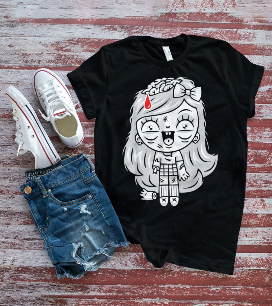 Cute Gore Zombie Horror Fan Goth Punk Bow Brain Bleeding Girl T-Shirt