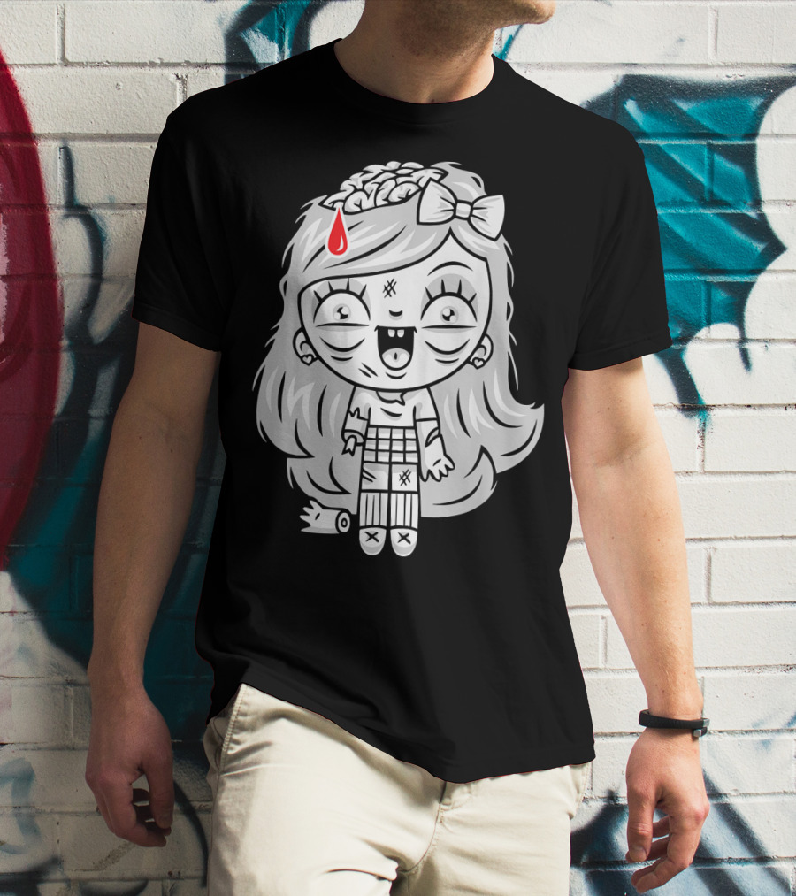 Cute Gore Zombie Horror Fan Goth Punk Bow Brain Bleeding Girl T-Shirt