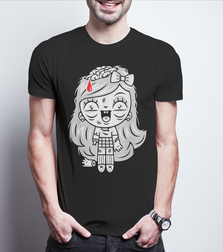Cute Gore Zombie Horror Fan Goth Punk Bow Brain Bleeding Girl T-Shirt