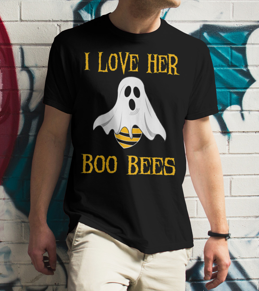I Love Her Boo Bees Funny Couple Matching Halloween Ghost And Bee T-Shirt