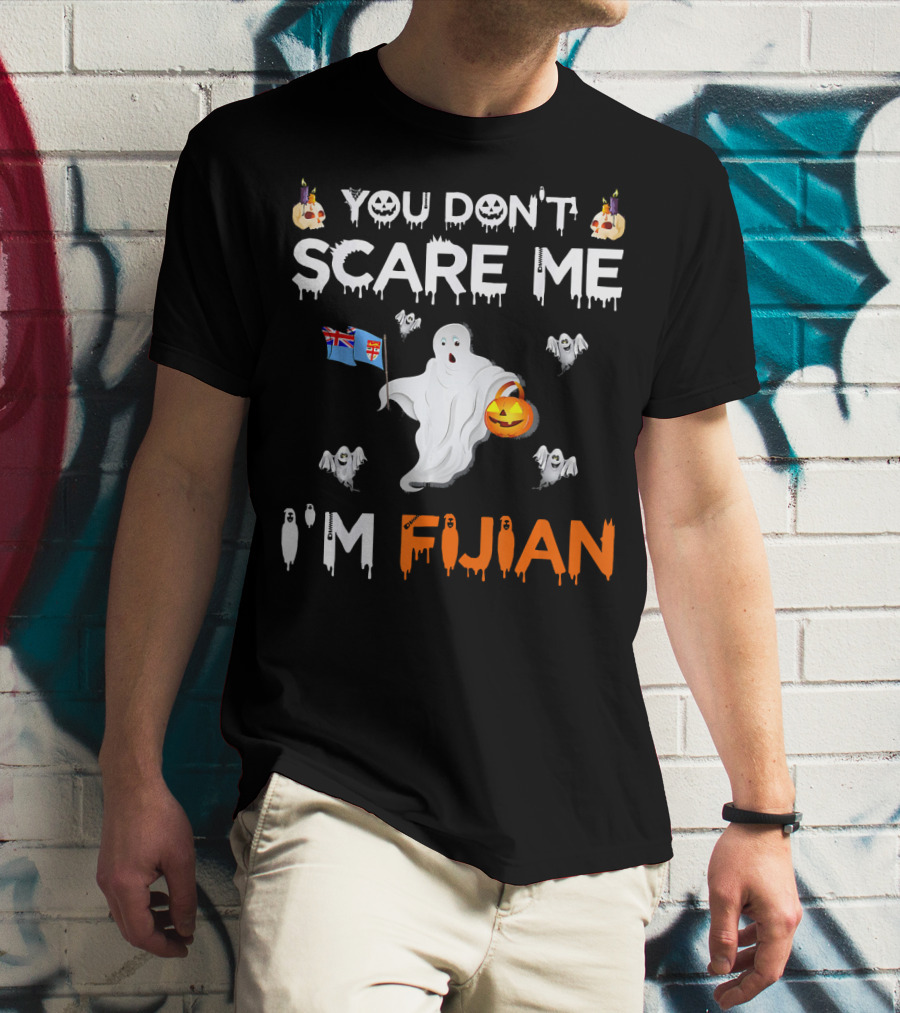 You Don’t Scare Me I’m Fijian Ghost With Fiji Flag And Halloween Pumpkin T-Shirt