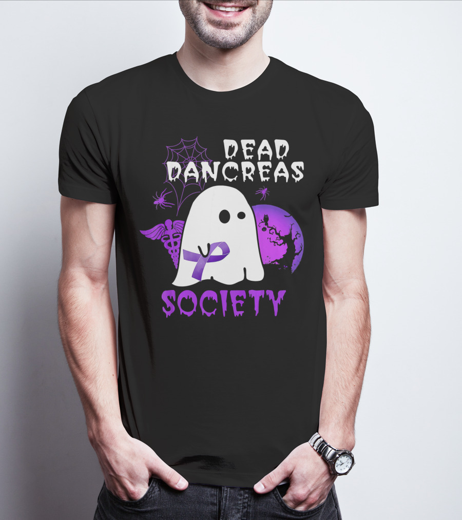 Dead Pancreas Society Ghost With Purple Ribbon Halloween T-Shirt