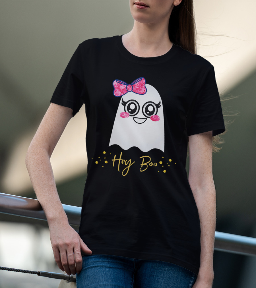 Hey Boo Kawaii Ghost Halloween Emoji Cute T-Shirt