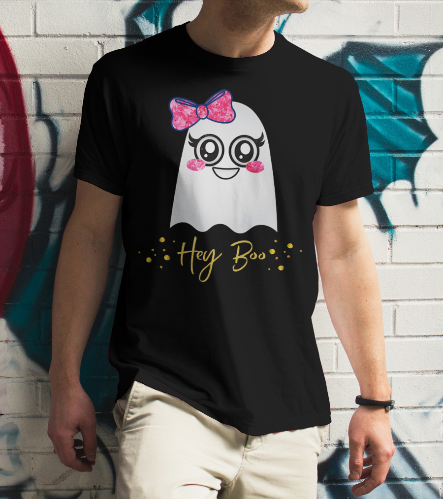 Hey Boo Kawaii Ghost Halloween Emoji Cute T-Shirt