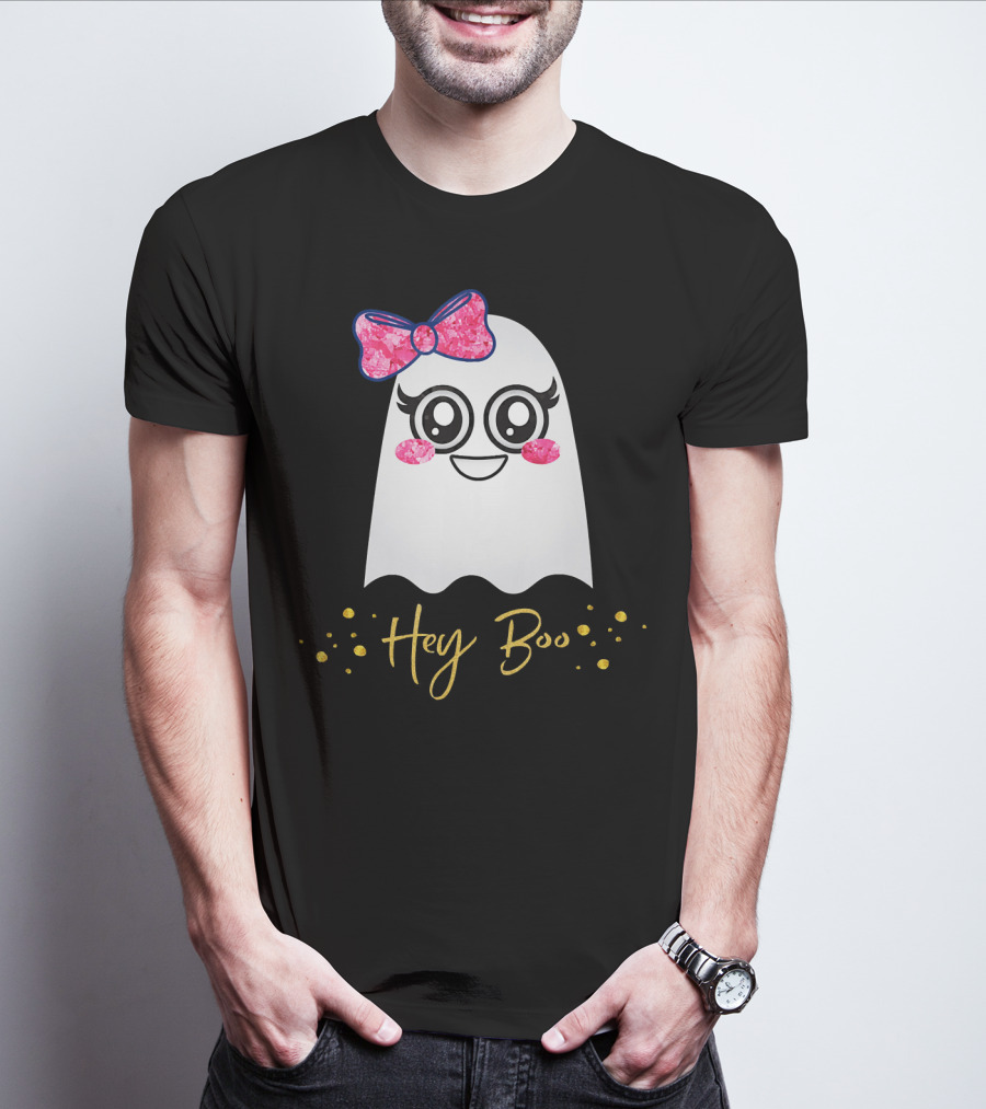 Hey Boo Kawaii Ghost Halloween Emoji Cute T-Shirt