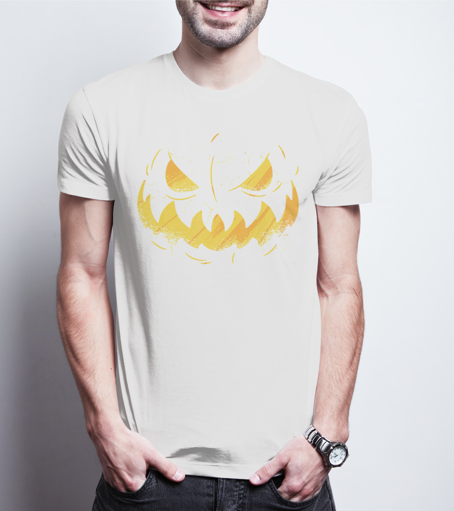 Jack O Lantern Cracked Grinning Pumpkin Face T-Shirt