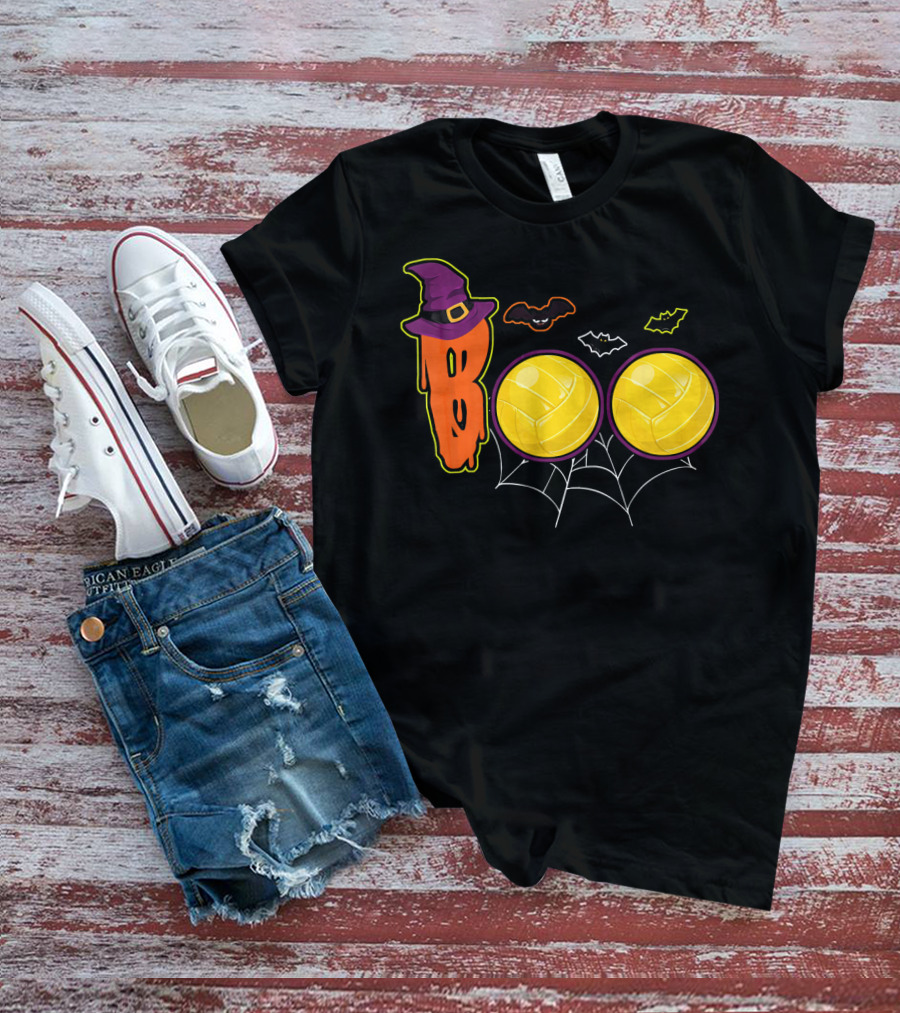 Boo Ghost Volleyball Witch Hat Spiderweb Halloween T-Shirt