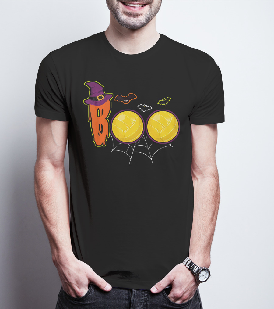 Boo Ghost Volleyball Witch Hat Spiderweb Halloween T-Shirt