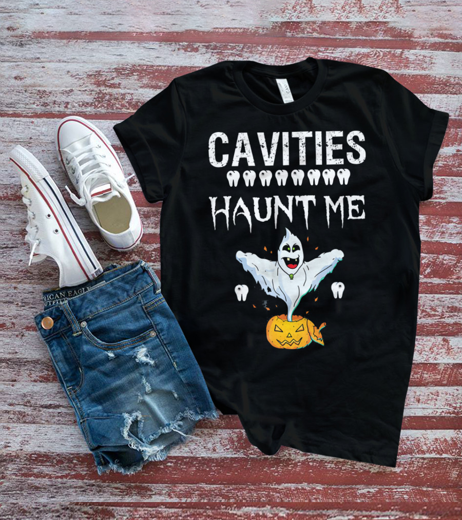 Cavities Haunt Me Halloween Ghost Teeth Pumpkin T-Shirt