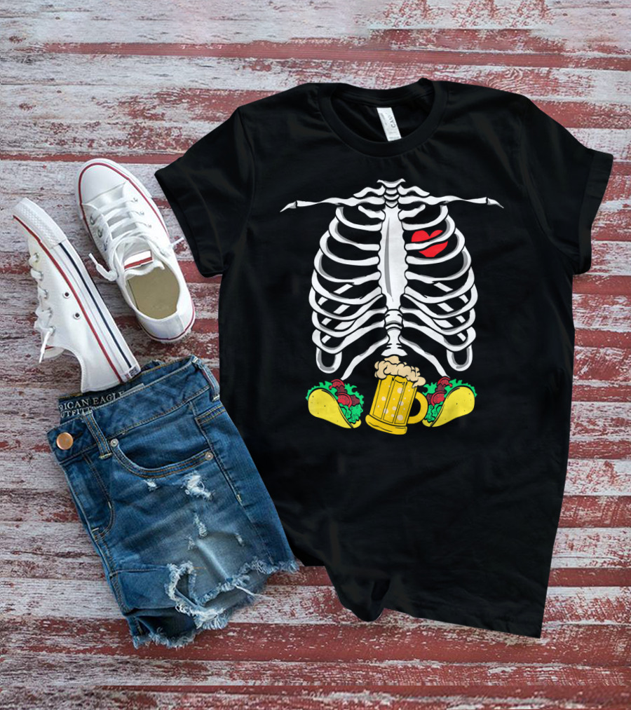 Halloween Skeleton Ribcage With Tacos And Beer Iconic T-Shirt