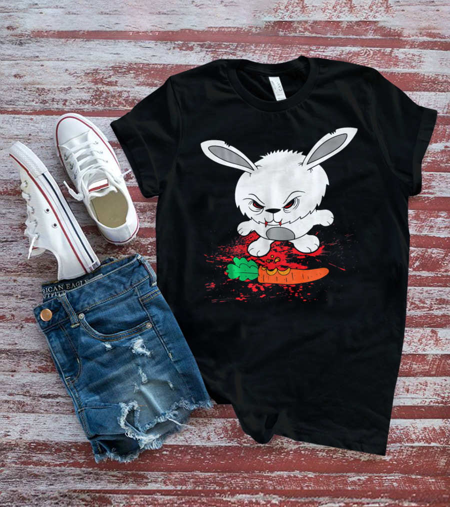 Funny Halloween Scary Zombie Rabbit Bunny With Carrot T-Shirt