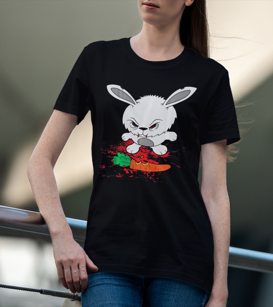 Funny Halloween Scary Zombie Rabbit Bunny With Carrot T-Shirt