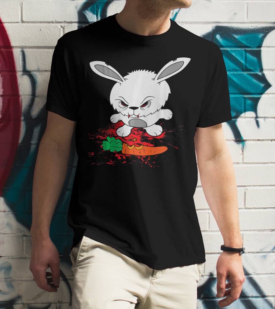 Funny Halloween Scary Zombie Rabbit Bunny With Carrot T-Shirt