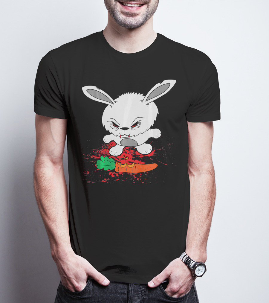 Funny Halloween Scary Zombie Rabbit Bunny With Carrot T-Shirt