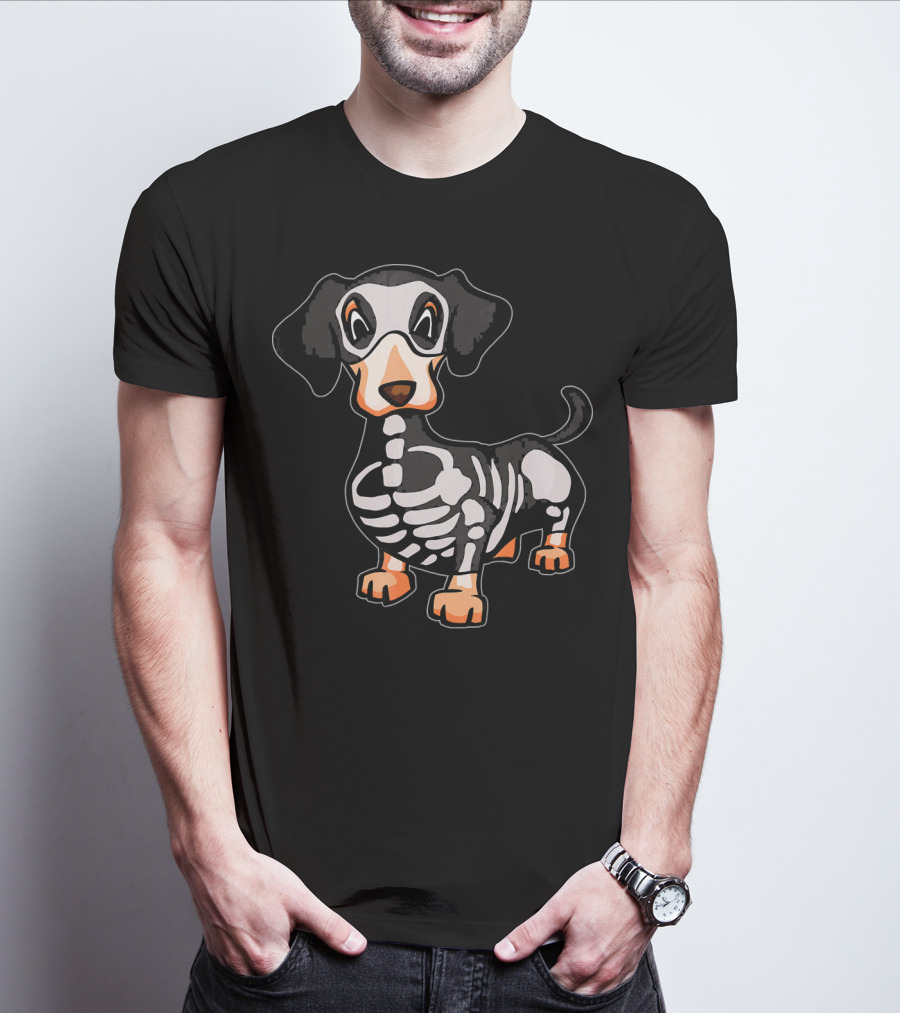 Funny Dachshund Skeleton Bones Halloween Dog T-Shirt