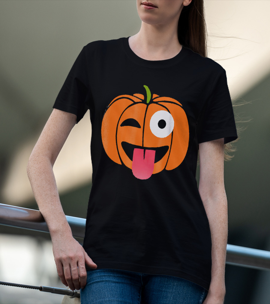 Winking Tongue Out Smiling Pumpkin Face T-Shirt