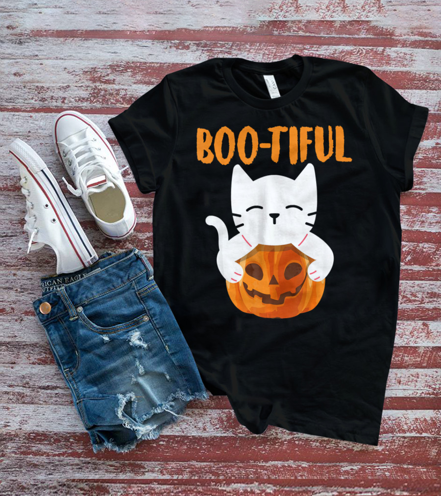 Boo-tiful Cat With Pumpkin Halloween Toddler Girls Boys T-Shirt