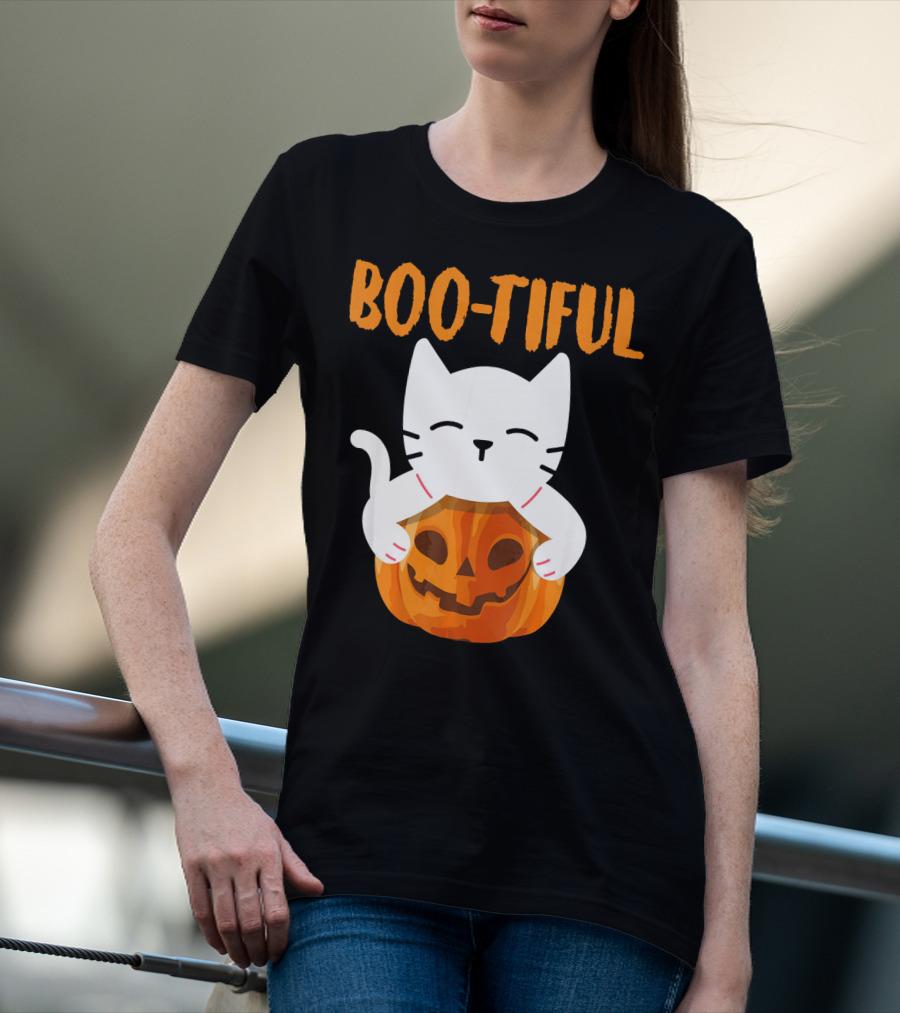 Boo-tiful Cat With Pumpkin Halloween Toddler Girls Boys T-Shirt