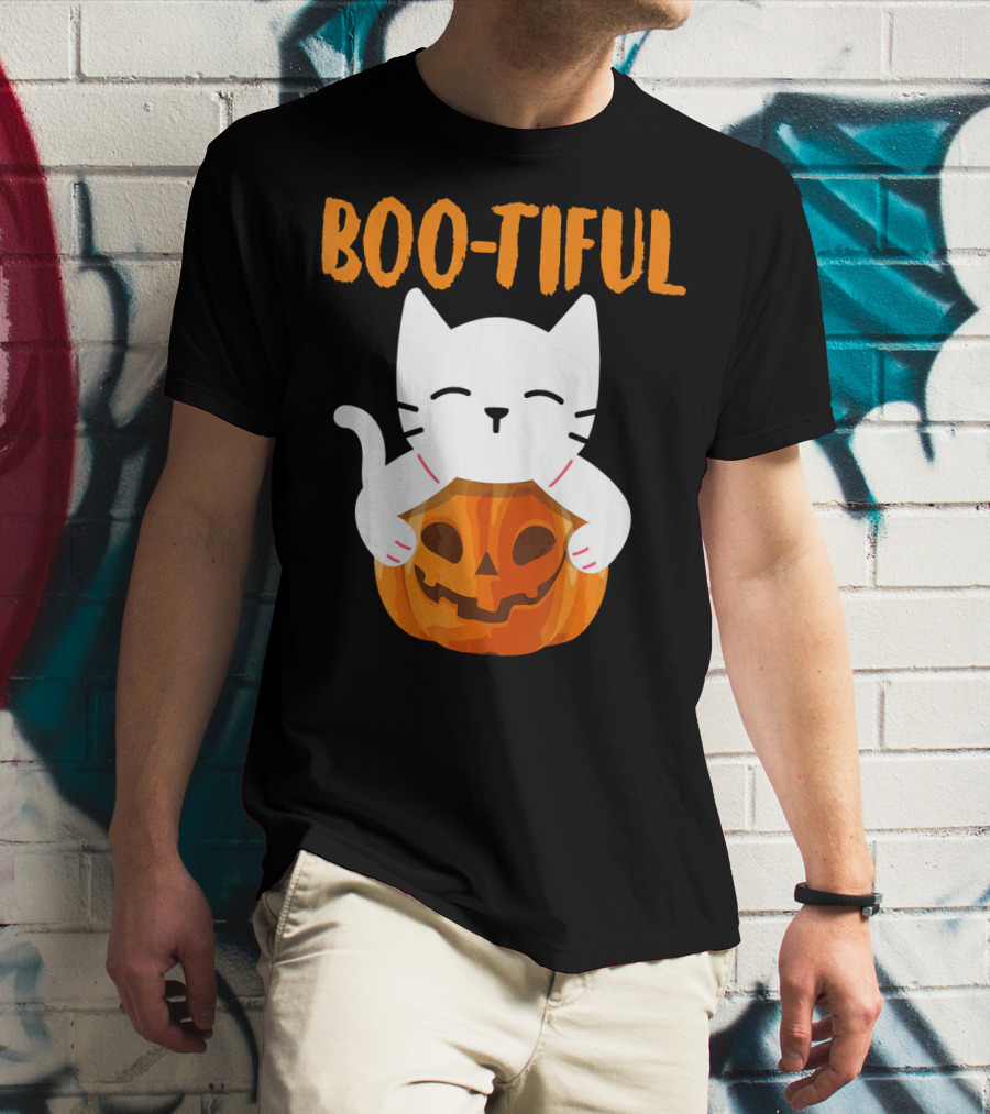 Boo-tiful Cat With Pumpkin Halloween Toddler Girls Boys T-Shirt