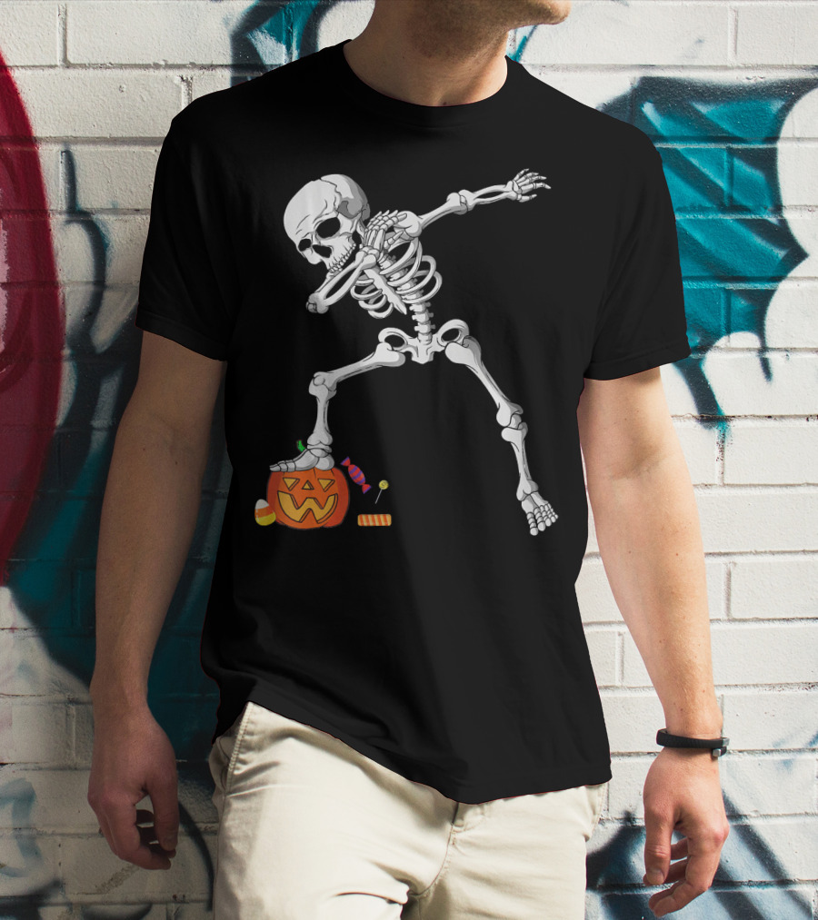 Halloween Skeleton Dabbing On Pumpkin With Candy T-Shirt