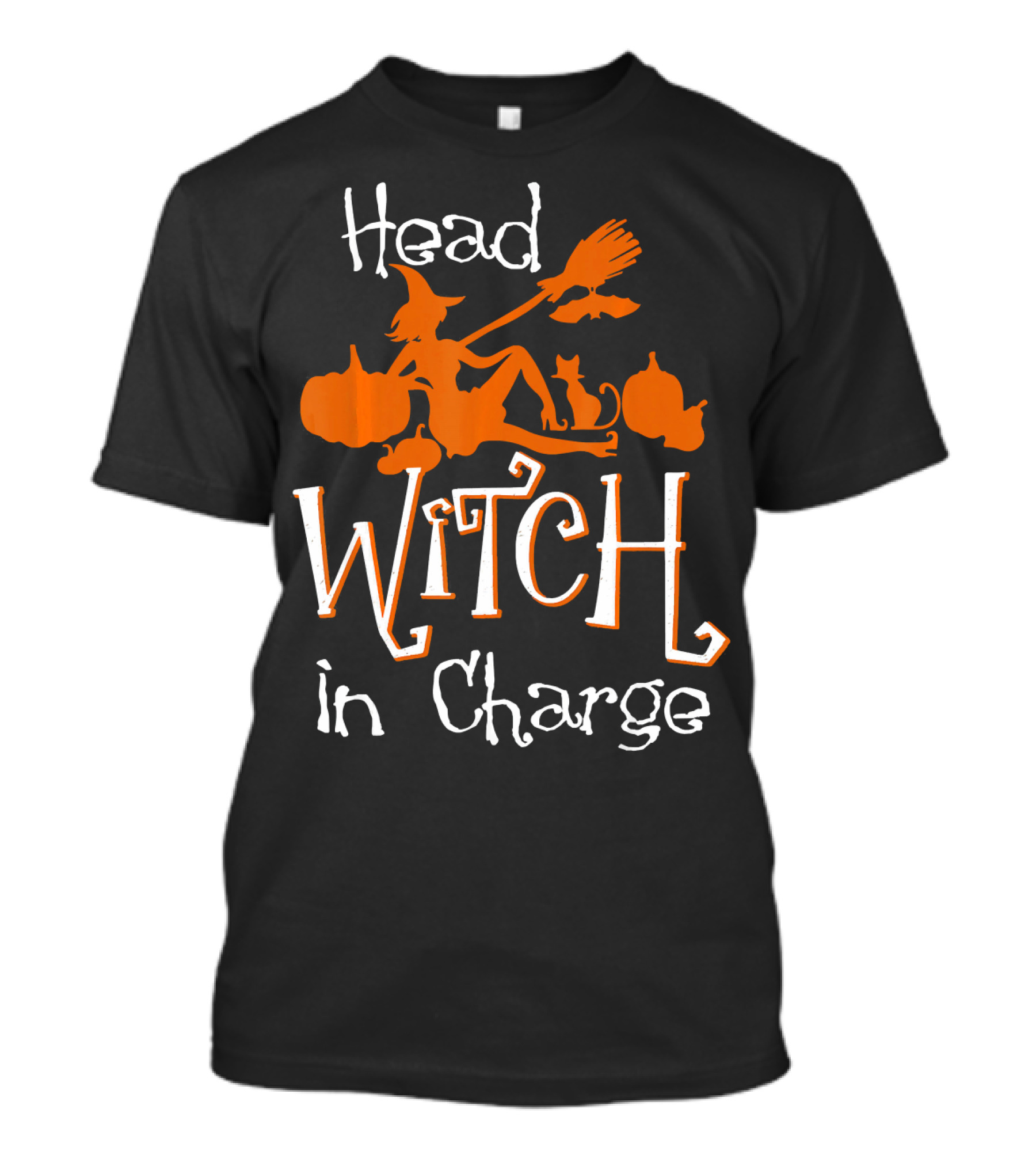 Head Witch In Charge Funny Halloween Pumpkins Broomstick Cat T-Shirt
