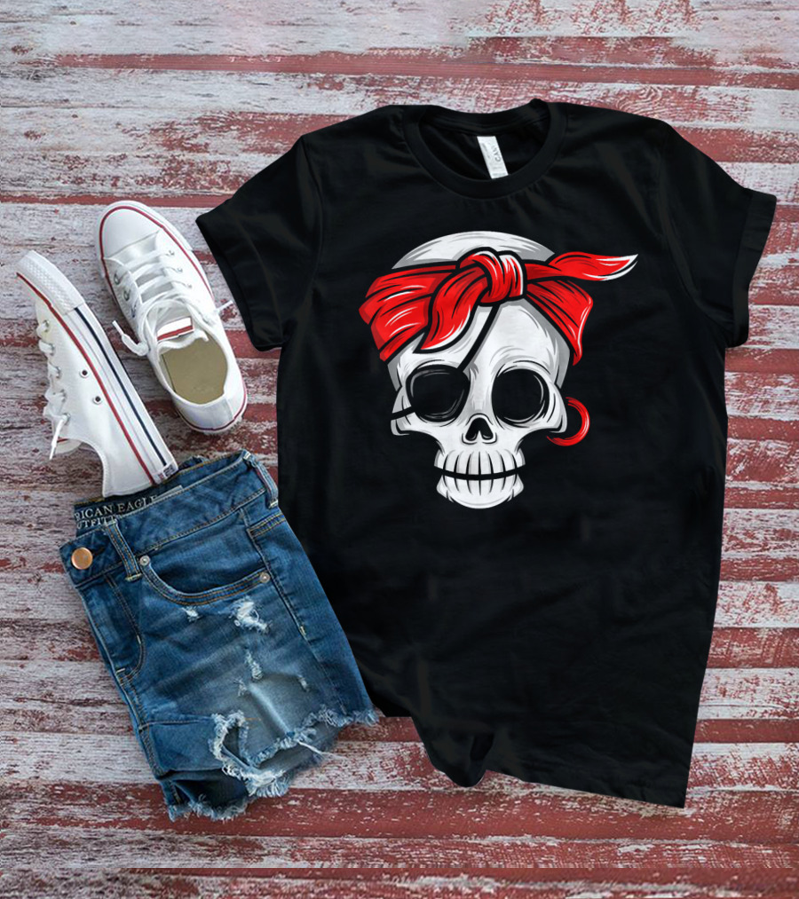 Pirate Skull With Red Bandana And Eye Patch T-Shirt