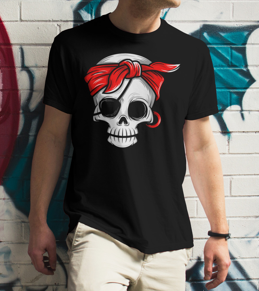 Pirate Skull With Red Bandana And Eye Patch T-Shirt