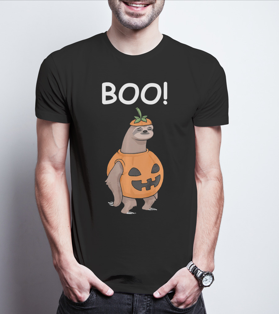 BOO Funny Halloween Sloth Lazy Jack Pumpkin T-Shirt