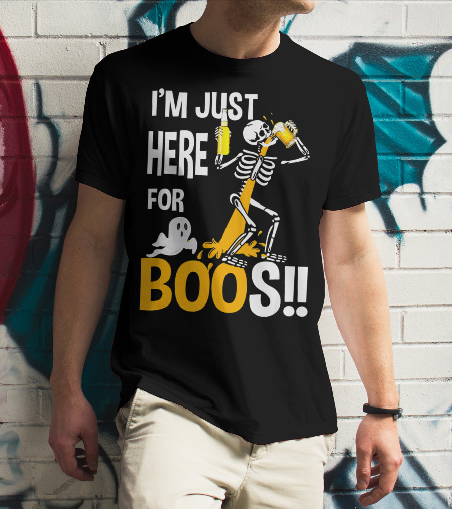 I'm Just Here For The BOOs Skeleton Drinking Ghost T-Shirt