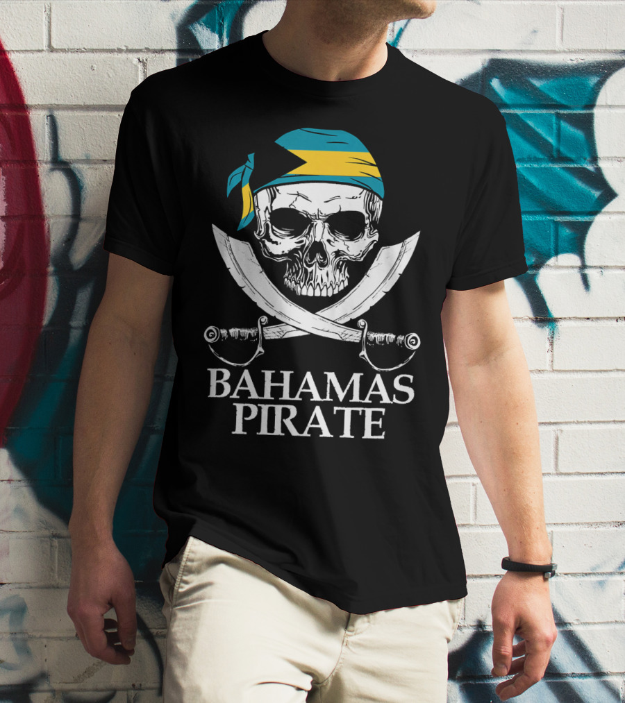 Bahamas Pirate Skull Crossed Cutlasses Jolly Roger Flag Bandana T-Shirt