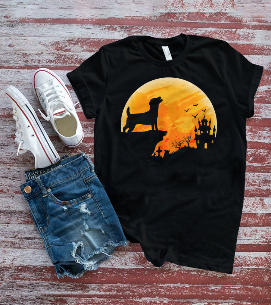 Halloween Costume Jack Russell Terrier Moonlit Haunted Castle Scene T-Shirt