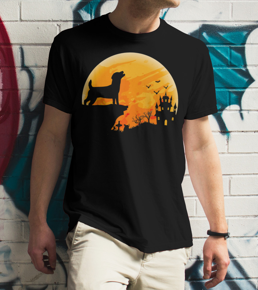 Halloween Costume Jack Russell Terrier Moonlit Haunted Castle Scene T-Shirt