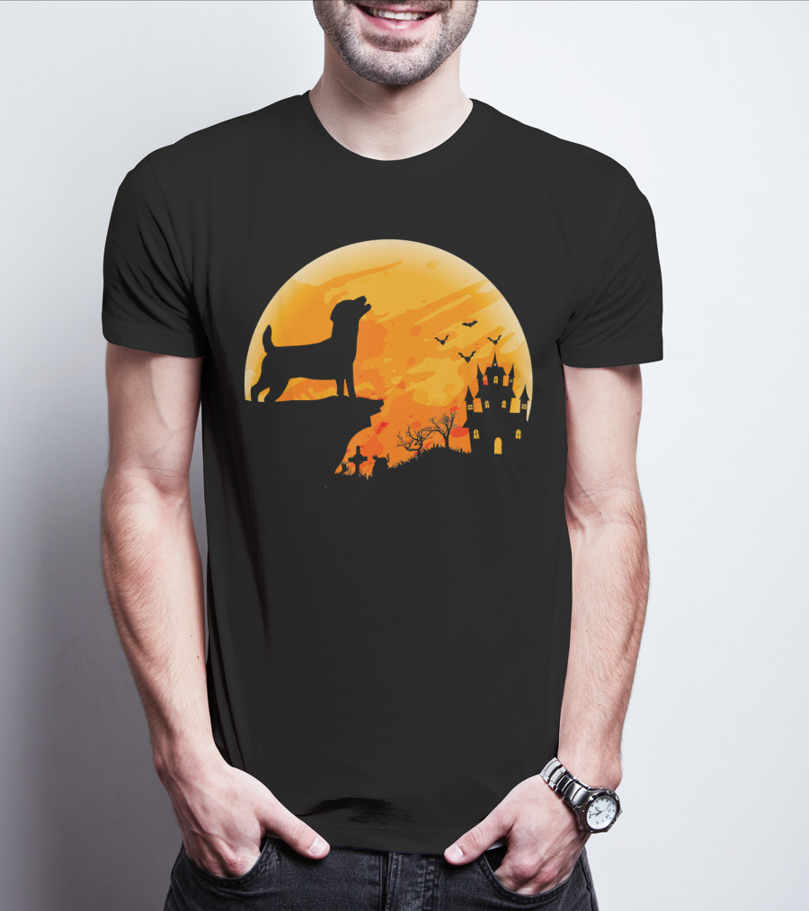 Halloween Costume Jack Russell Terrier Moonlit Haunted Castle Scene T-Shirt