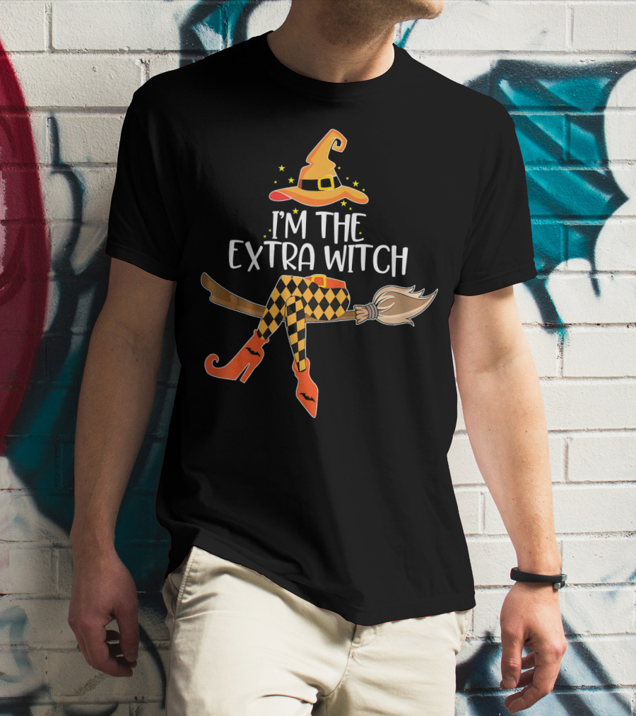 I'm The Extra Witch Halloween Matching Broomstick Hat Orange Boots T-Shirt