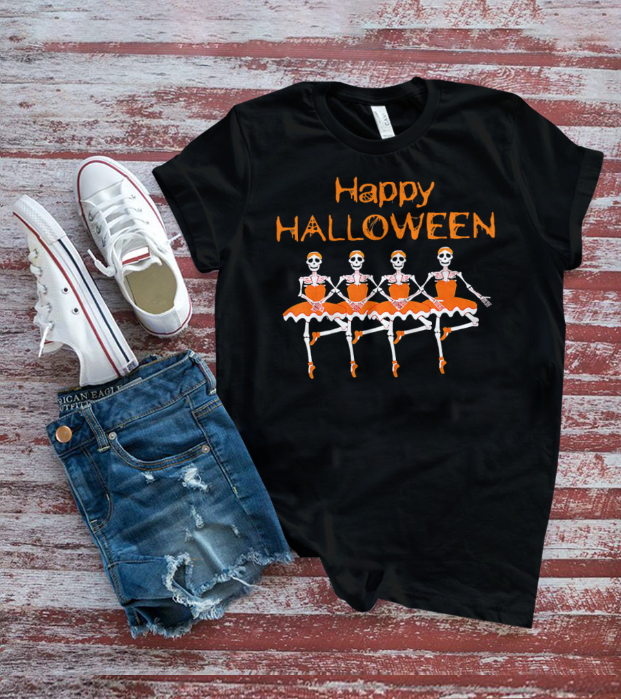 Happy Halloween Funny Dancing Ballet Skeletons T-Shirt