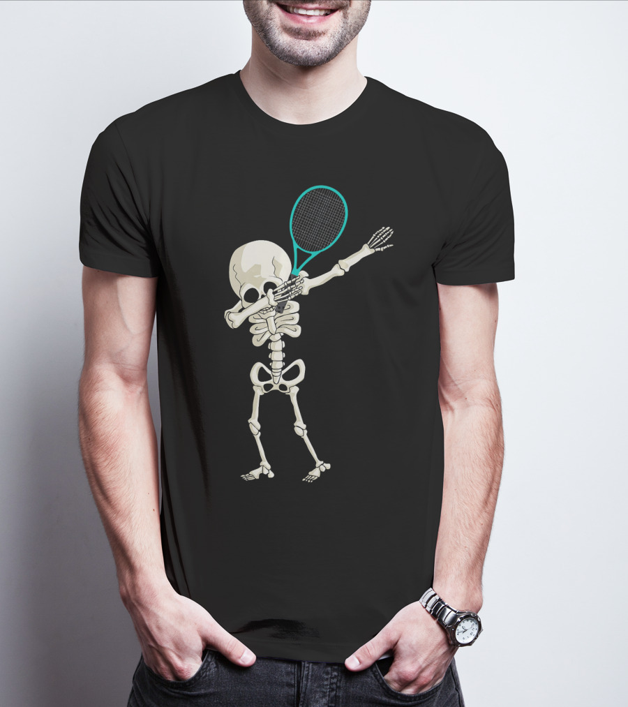 Halloween Skeleton Tennis Dabbing Spooky Racket Pose T-Shirt