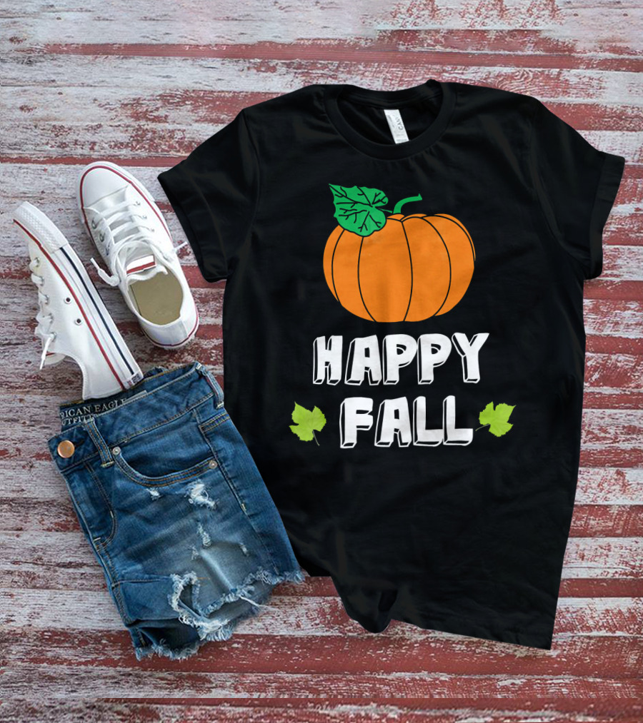 Happy Fall Pumpkin With Leaves T-Shirt