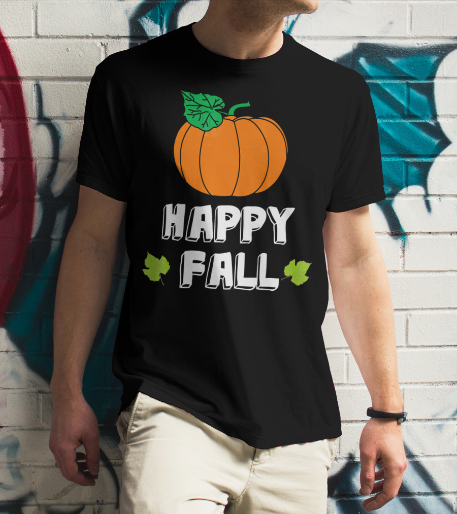 Happy Fall Pumpkin With Leaves T-Shirt