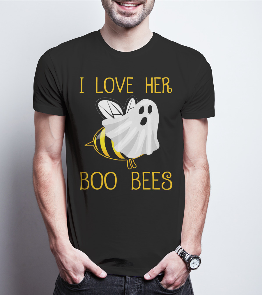I Love Her Boo Bees Halloween Couple T-Shirt