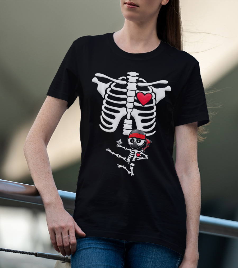 Ninja Baby Skelly With Heart And Red Bandana T-Shirt